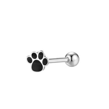 Imagem de Izpack Lindo anel de piercing de língua com estampa de pata de gato em aço inoxidável esmaltado gatinho filhote animal de estimação parafuso nas costas bola cartilagem mamilo barra brincos moda