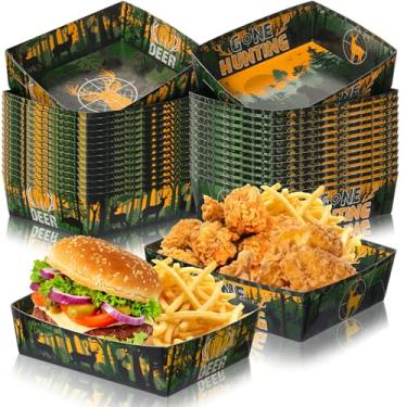 Imagem de Ziliny 36 bandejas de comida de papel camuflado para festa de 2,3 kg, veado, barcos de nacho, grandes bandejas de lanche de papel para aniversário, festa infantil, festa militar, chá de bebê,
