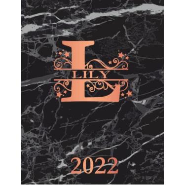 Imagem de Lily: 2022. Personalized Name Weekly Planner Diary 2022. Monogram Letter L Notebook Planner. Black Marble & Rose Gold Cover. Datebook Calendar Schedule