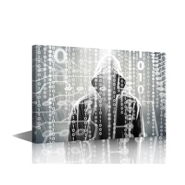 Imagem de Arte de parede de escritório computador rede segurança codificador pôster tela grande arte de parede hacker em ação imagens de arte moderna para decoração de sala de estar quarto emoldurado pronto