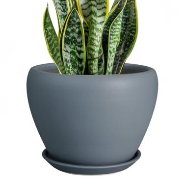 Imagem de Ceramicfor Vaso de cerâmica para plantas – Vaso interno de 20 cm com orifício de drenagem e pires, vaso decorativo para plantas ao ar livre, vaso de flores moderno para decoração de casa, jardim,