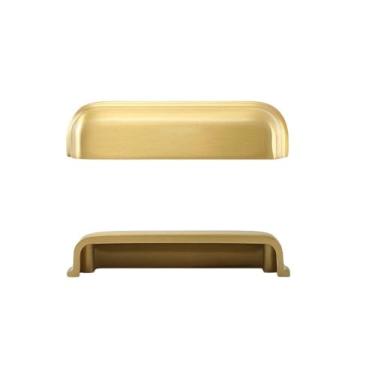 Imagem de Puxador de porta de armário de luxo em latão, moderno, concha dourada, semicírculo, luz, puxador de porta de armário de gaveta simples, ouro escovado, 96 mm