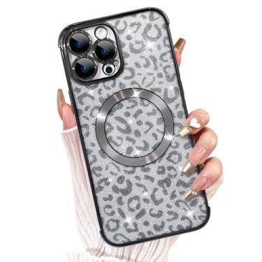 Imagem de Fiyart Capa projetada para iPhone 12 Pro Max, compatível com MagSafe Cheetah Print Plating Capa de telefone transparente, estampa de leopardo com glitter magnético para mulheres e meninas, capa de