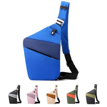 Imagem de MaijjLyn Colorblock Bolsa Wander Bolsa antifurto Bolsa de viagem antirroubo Bolsa tiracolo para mulheres e homens Bolsas Slim Sling Bags, Azul royal e azul direito