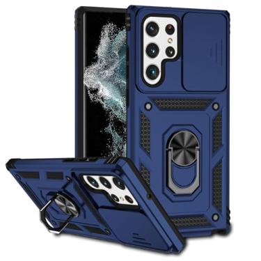 Imagem de Tothedu Capa para Galaxy S22 Ultra/Samsung S22 Ultra 5G SM-S908U com capa deslizante para câmera, anel giratório de 360° integrado com suporte magnético à prova de choque para Samsung Galaxy S22 Ultra