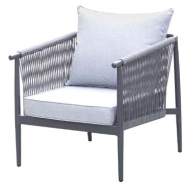 Imagem de Poltrona com Braços Brava Rivatti Alumínio Pintado a Pó Trama Corda Náutica Grafite Almofadas Tecido