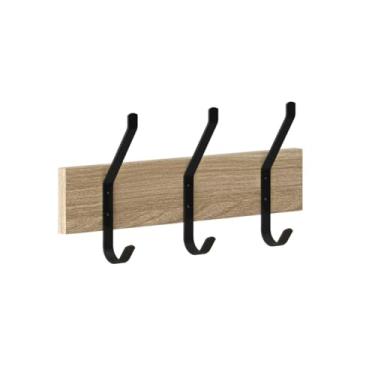 Imagem de Cabideiro Duplo Para Parede 3 Ganchos Madeira Moderno Industrial Prat-k (Nogueira)