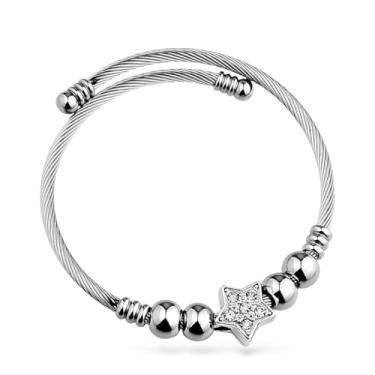 Imagem de Pulseira Bracelete com Berloques Estrela Cravejada na cor Prata em Aço inox 316l Antialérgico Hipoalérgico Estrela Pingente (Cristal)