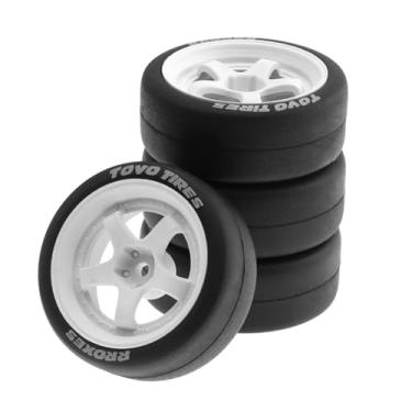 Imagem de Chanmoo 1/10 RC Rally Racing Tires and Hard Plastic Drift Wheels 12mm Hex On Road Tyres for 1:10 Scale Touring Street Car Tamiya TT01 TT02 XV01 TA06 A959 PTG2 144001 HPI KYOSHO HSP PTG2 Traxxas 4PCS