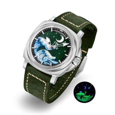 Imagem de Pagani Design Relógios automáticos masculinos NH35 Movimento Mecânico Pulseira de Couro Vintage Clássica, Mostrador Super Luminoso e Escala de Ponteiros, Impermeável 100 m, Prateado, verde, Clássico,