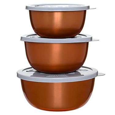 Imagem de Mimo Style Jogo de Potes Em Aço Inoxidável Para Microondas e Congelador 3 Peças Pequeno, Médio e Grande, Cor Bronze Com Tampa Removível, Prático e Multiuso para sua Cozinha