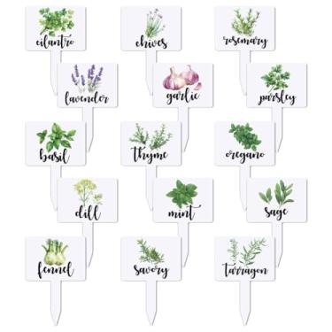 Imagem de arricraft 15 peças de placas de acrílico para plantas, etiquetas de estaca de jardim à prova d'água com tema de ervas, marcadores de plantas em forma de T com nomes de ervas para decoração de berçário