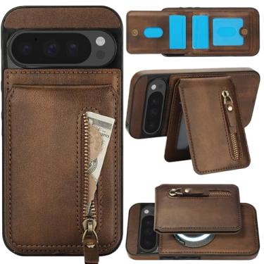 Imagem de Fofvccv Capa carteira magnética destacável 2 em 1 para Google Pixel 9 Pro XL com porta-cartões, compatível com MagSafe capa de couro com bloqueio de RFID com bolsa com zíper para Google Pixel 9 Pro XL