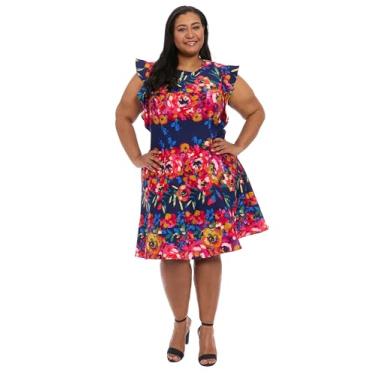 Imagem de bestmobilephonecases Vestido feminino plus size, manga esvoaçante, comprimento até o joelho, casamento, convidada, ocasião especial, coquetel, verão, jardim, festa, sorvete marinho/framboesa, Sorvete