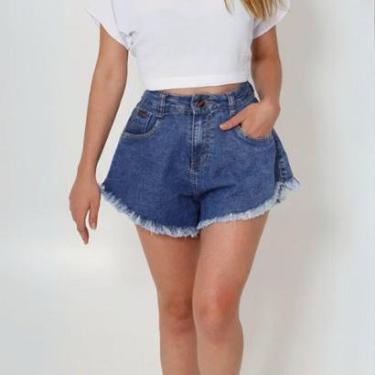 Imagem de Shorts Feminino Jeans Godê Babaloo Destroyed Bermuda Cintura Alta Barra Desfiada Lycra Elastano-Feminino