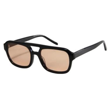 Imagem de JRLLFD Óculos de sol polarizados de acetato vintage, masculino e feminino, óculos de luxo com dupla viga, UV400 (tamanho único/preto)