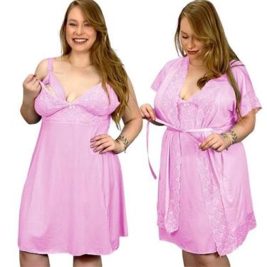 Imagem de Kit Robe Roupão e Camisola Amamentação Plus Size Roupa de Dormir e Ban