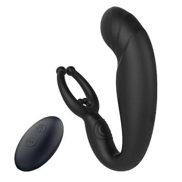 Imagem de Vibrador Prostata Controle Remoto S-Hande Demon - RCT Estimulador de Próstata com Anel, 18,5 cm, 7 Modos de Vibração, Silicone