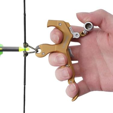 Imagem de LWANO Auxiliares de liberação de arco composto para tiro com arco e flecha de 3 a 4 dedos ajustáveis para adultos jovens acessórios de treinamento de tiro e caça (dourado)