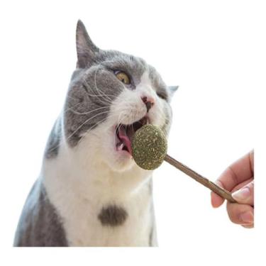 Imagem de Pirulito Bola Catnip Para Gato Cabo De Madeira Limpa Dente - Alwy
