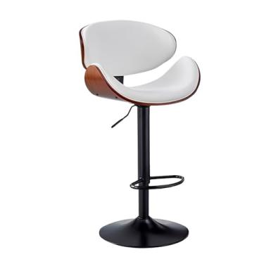 Imagem de Lzyjckh Bancos de bar, Cadeiras de bar giratórias modernas Bancos de bar ajustáveis ​​de couro PU Bancos de bar giratórios com apoio para os pés para cozinha doméstica,White