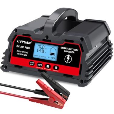 Imagem de LVYUAN Carregador de bateria de carro de 12 V/24 V com carregador inteligente automotivo, mantenedor de bateria inteligente, 5A/10A/20A para baterias de lítio e chumbo-ácido LiFePO4