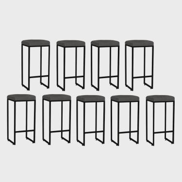Imagem de Kit 09 Banqueta Alta Lara Para Cozinha Bar Balcão Bistrô Churrasqueira Ferro Bronze Corino Cinza - Ahz Móveis