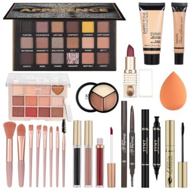 Imagem de Kit de maquiagem tudo em um para meninas adolescentes – Conjunto de presente com sombra, batons, lápis de sobrancelha e pincel cosmético