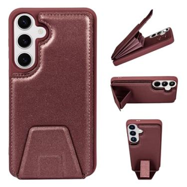 Imagem de YDIJCYAN Capa telemóvel para Samsung Galaxy S24 Plus / S24 carteira capa protetora anti-impactos Cover Case, carteira de couro PU à prova de choques com ranhuras para cartões / suporte - vermelho