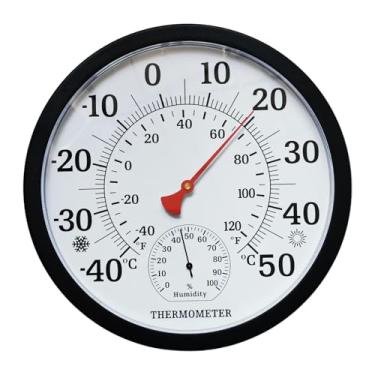 Imagem de IEUDNS Fonte fina medidor de temperatura e umidade dispositivo de medição do tempo resistente caixa preta higrômetro termômetro para casa celeiro escritório