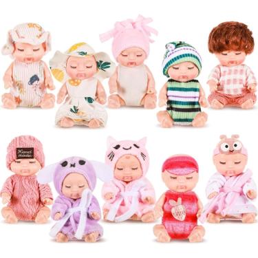 Imagem de Mini Baby Dolls Hanaive de 4 polegadas com roupas de animais, conjunto de 10 peças