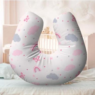 Imagem de Almofada Amamentação Travesseiro Arco Íris Rosa 100% Algodão - Neném N