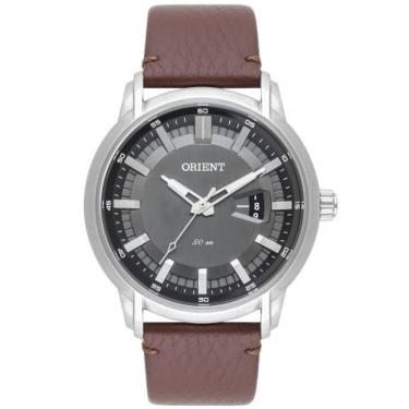 Imagem de Relógio Orient analógico prata com pulseira de couro MBSC1039
