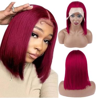 Imagem de Peruca CISWER Burgundy Lace Front Bob 30 cm Cabelo humano 180 densidade