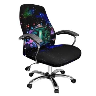 Imagem de Wanyint Capa para cadeira de escritório com borboleta, galáxia, cogumelo, universal, elástica, com fundo elástico, removível, capa para cadeira de escritório, para apoio de braço, decoração de casa