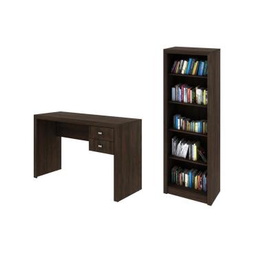 Imagem de Escritório com Mesa para Computador 2 Gavetas Com Armário Prateleiras Portas Rústico - FdECOR