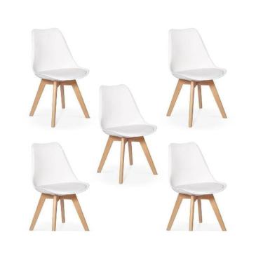 Imagem de Conjunto C-5 Cadeiras Charles Eames Leda Saariem Design Wood Estofada Base Madeira - Br...