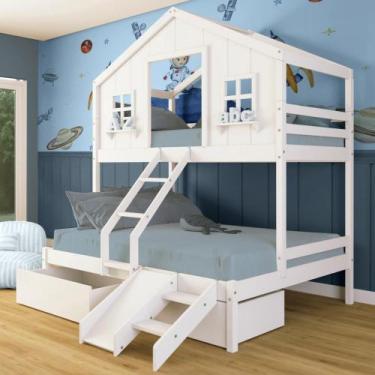 Imagem de Beliche Casal/ Solteiro Casinha dos Sonhos com 02 Gavetas Kit Escada/ 