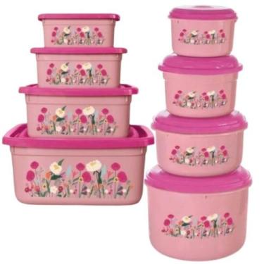 Imagem de Kit 8 Potes Quadrados e Redondos Rosa Floral Linda Primavera - JW SHOP