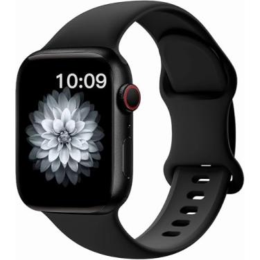 Imagem de Pulseiras de silicone compatíveis com Apple Watch séries 10, 9, 8, 7, 6, 5, 4, 3, 2 e 5 de 40 mm, 41 mm, 38 mm, 45 mm, 46 mm, 49 mm, 40 mm, 41 mm, 38 mm, 45 mm, 46 mm, 2 e 5 ultra
