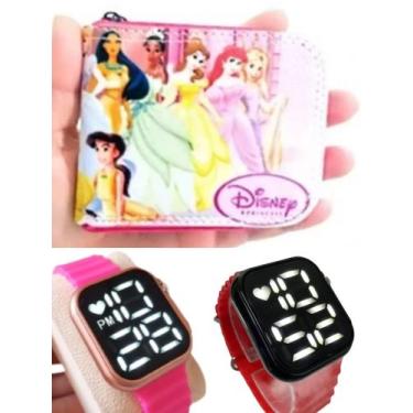 Imagem de Carteira infantil feminina princesas , relógio digital a prova d agua 