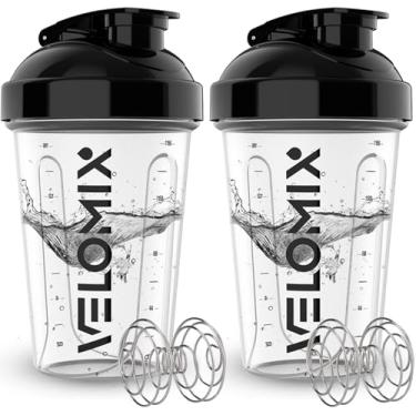 Imagem de Pacote com 2 frascos de proteína de 590 ml para misturas de proteínas - batedor de 2 x arames | Coqueteleiras à prova de vazamento para shakes de proteína e pré-treino | Pacote de garrafa coqueteleira