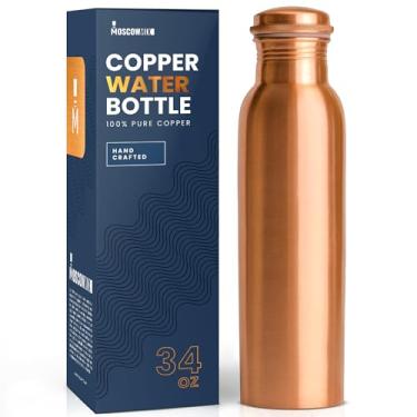 Imagem de Moscow-Mix Garrafa de água de cobre puro para beber 100 ml - Garrafa de água potável de cobre puro ayurvédica 100% testada em laboratório, tampa à prova de vazamento - Recipiente de cobre feito à mão