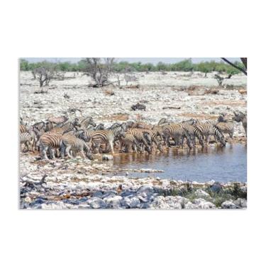 Imagem de SDYJ6GSW Imagens de animais em preto e branco para decoração de parede, rebanho de cavalos, zebra, córrego, Namíbia, imagem de cavalo, tela, pintura de arte de parede, zebra, decoração de parede para