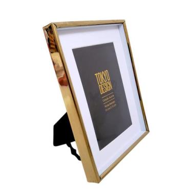 Imagem de Porta Retrato Dourado 10x15 Paspatur Metal Aço Inox Jacarta - Multiart