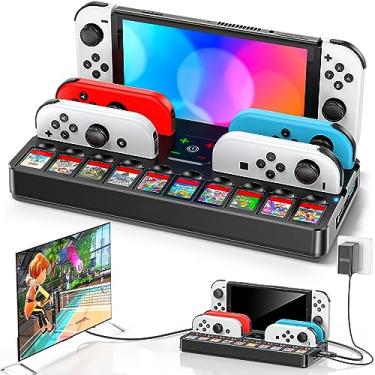Imagem de Tokluck Switch TV Dock com carregador Joycon, Dock para Nintendo Switch/OLED, base de carregamento Joycon Switch com 4K HDMI, porta USB 3.0 e ranhuras para 10 cartões de jogo Switch