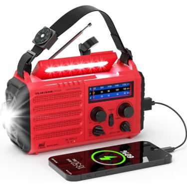 Imagem de Rádio de manivela solar de emergência, rádio de alerta meteorológico AM/FM/SW NOAA, lanterna, lâmpada de leitura, alarme SOS para sobrevivência em casa e ao ar livre