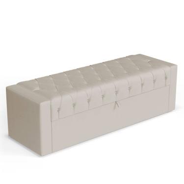 Imagem de Calçadeira Báu Queen Size Atena 160cm Capitonê Suede Bege Claro - Abmaza