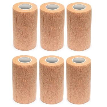 Imagem de Kit 6 Bandagem Elástica Flexivel Autoaderente 10cmx4,5m Bege
