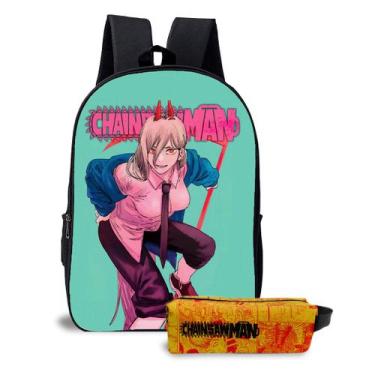 Imagem de Kit Mochila E Estojo Infantil Unissex Tema Anime Motosserra Sombrio Me